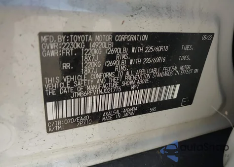 2022 Toyota Rav4 Hybrid Xle Premium z USA, uszkodzony, nr VIN JTMB6RFV1NJ021715